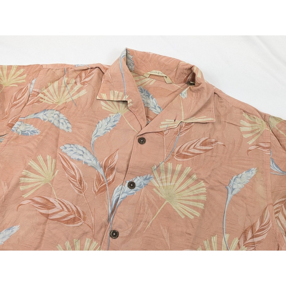 Tommy Bahama Hawaiian Shirt Sample Mens LG Silk Bamboo Floral Peach Beach Vaca